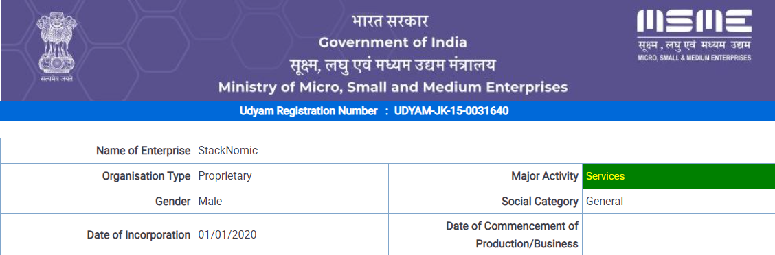 Udyam Registration Certificate